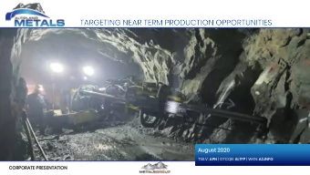 Au  August  t 2020 TSX.V: AP APN | OTCQB: AL ALTFP | WKN: A2  A2JNFG  CO  CORPORATE  TE PRESENTA