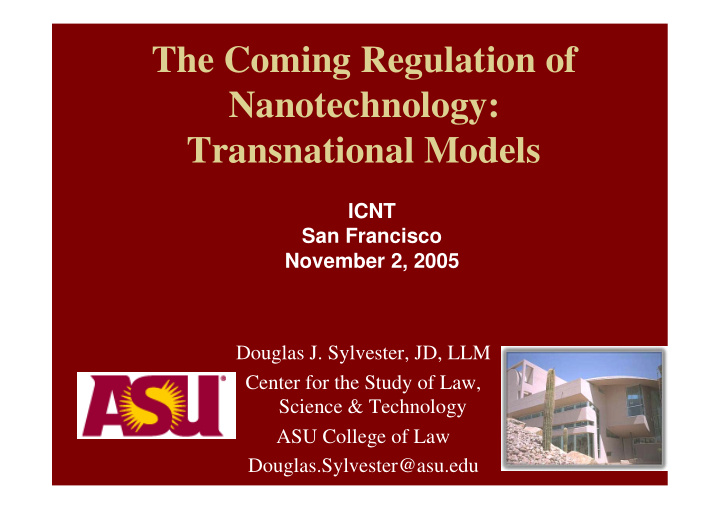the coming regulation of nanotechnology transnational