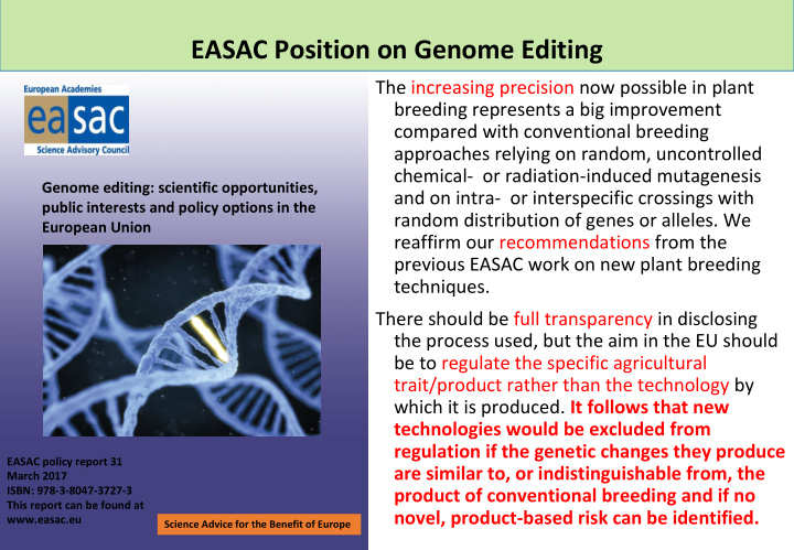 easac position on genome editing