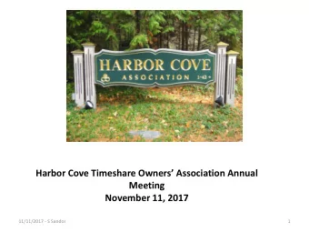 November 11, 2017  11/11/2017 - S Sandor  1  Agenda    11:00   Welcome and meeting instructions