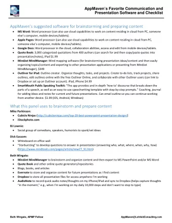 AppMavens suggested software for brainstorming and preparing content   MS Word: Word