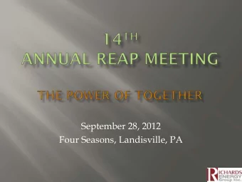 Four Seasons, Landisville, PA  Introductions  Sponsors  REAP Performance  Market Update