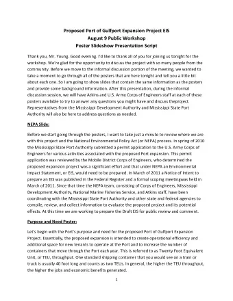 Proposed Port of Gulfport Expansion Project EIS August 9 Public Workshop Poster Slideshow