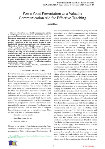 PowerPoint Presentation as a Valuable  Communication Aid for Effective Teaching  Anjali Hans