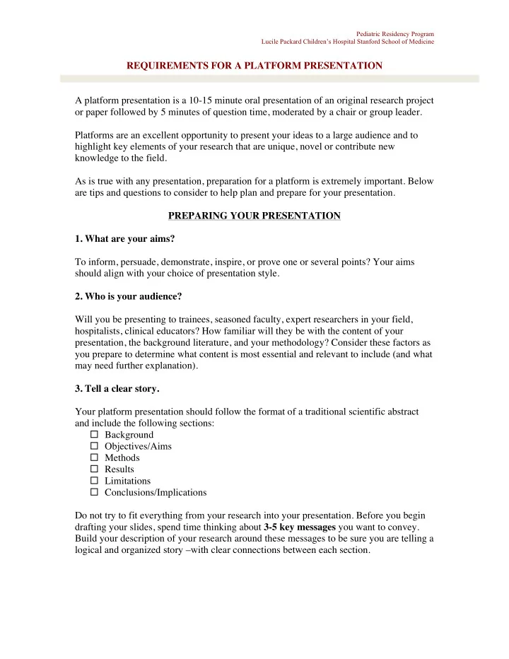 requirements for a platform presentation a platform