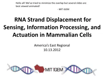 RNA Strand Displacement for  Sensing, Information Processing, and  Actuation in Mammalian Cells