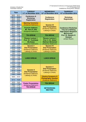 TUESDAY  WEDNESDAY  THURSDAY  Time 11 th of December 2018 12 th of December 2018 13 th of December