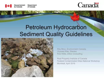 Petroleum Hydrocarbon  Sediment Quality Guidelines  Rita Mroz, Environment Canada  Ulysses Klee,