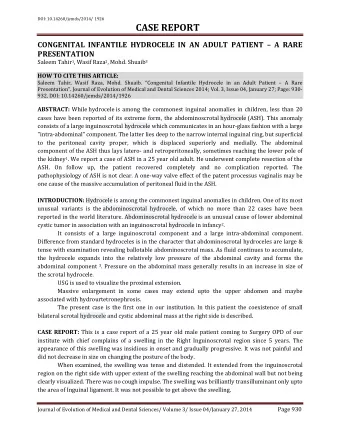 CASE REPORT CONGENITAL INFANTILE HYDROCELE IN AN ADULT PATIENT  A RARE  PRESENTATION Saleem