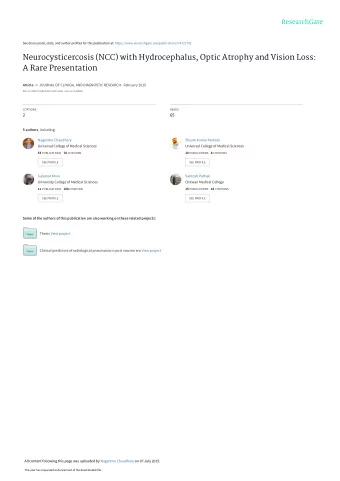 Neurocysticercosis (NCC) with Hydrocephalus, Optic Atrophy and Vision Loss:  A Rare Presentation