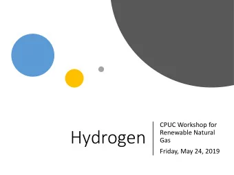 Hydrogen  Renewable Natural  Gas  Friday, May 24, 2019  Hydrogen 101  Hydrogen Fast Facts  Hydrogen