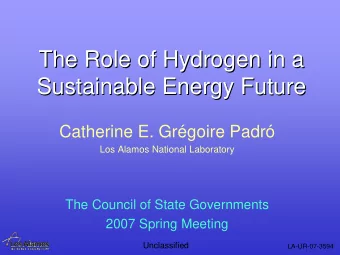 The Role of Hydrogen in a  The Role of Hydrogen in a  Sustainable Energy Future  Sustainable Energy