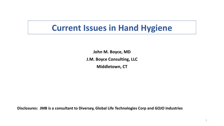 current issues in hand hygiene