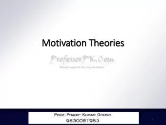 Motivation Theories  by Prof. Pradip Kumar Ghosh  1  Defin  init  itio  ion  Motivation  can be