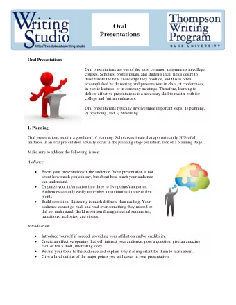 Oral Presentations  Oral Presentations  Oral presentations are one of the most common assignments