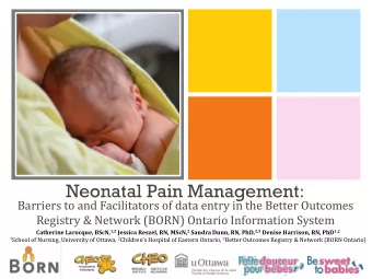 + Neonatal Pain Management :  Barriers to and Facilitators of data entry in the Better Outcomes