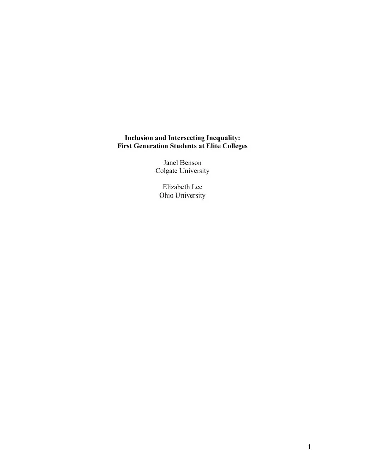 inclusion and intersecting inequality first generation