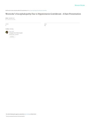 Wernickes Encephalopathy Due to Hyperemesis Graviderum : A Rare Presentation Article  December