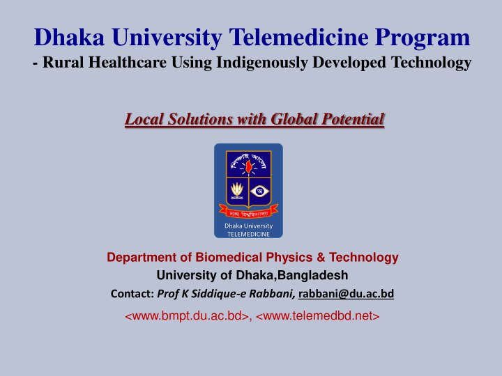dhaka university telemedicine program