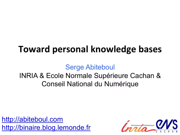 toward personal knowledge bases