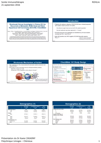 Soire Immunothrapie  ROHLim  21 septembre 2016  Introduction  Nivolumab Versus Investigators