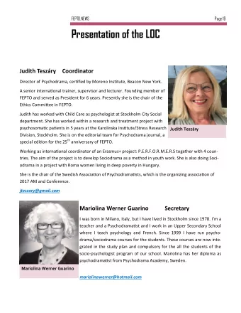 Presentation of the LOC Judith Teszary Coordinator Director of Psychodrama, certjfjed by Moreno