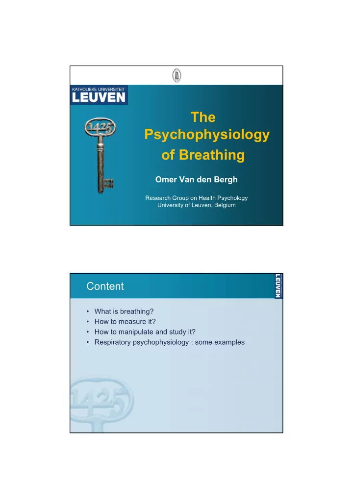 the the psychophysiology of breathing