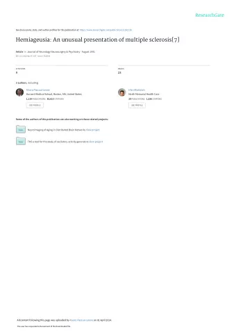 Hemiageusia: An unusual presentation of multiple sclerosis[7] Article in Journal of Neurology