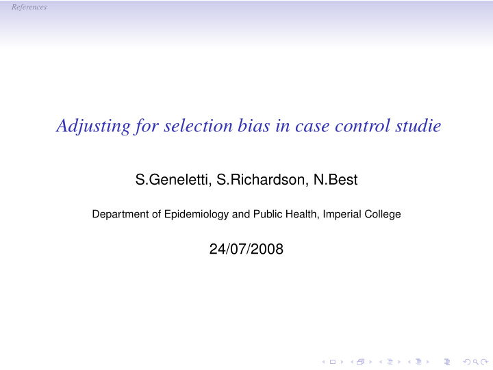 adjusting for selection bias in case control studie