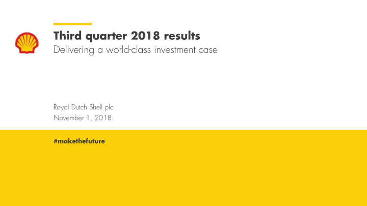 third quarter 2018 results