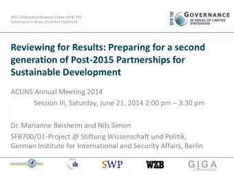 Reviewing for Results: Preparing for a second  generation of Post-2015 Partnerships for Sustainable