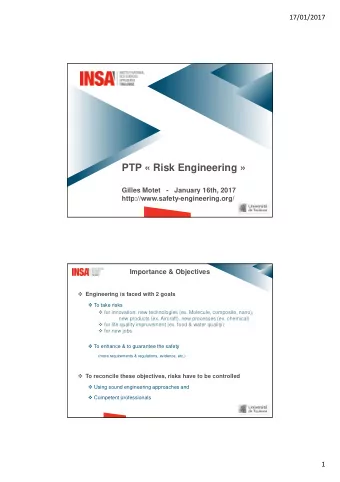 PTP  Risk Engineering   Gilles Motet   -  January 16th, 2017