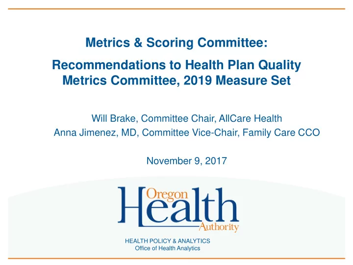metrics amp scoring committee recommendations to health