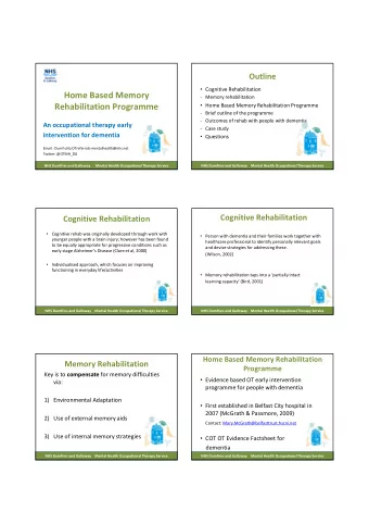 Home Based Memory  - Memory rehabilitation  Rehabilitation Programme  Home Based Memory