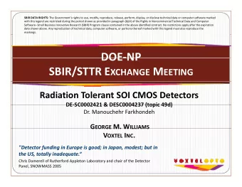 DOE  NP DOE  NP SBIR/STTR E XCHANGE M EETING Radiation Tolerant SOI CMOS Detectors DE