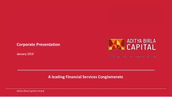 Corporate Presentation  Jan  January  ry 2019  2019  A leading Financial Services Conglomerate
