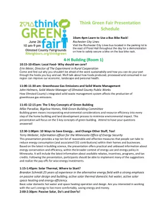 Think Green Fair Presentation  Schedule  10am-4pm Learn to Use a Bus Bike Rack!  Rochester City