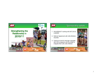 2010/11  2010/11  2010/11  2. National Agreement with Little Athletics  Australia  3. Continue to