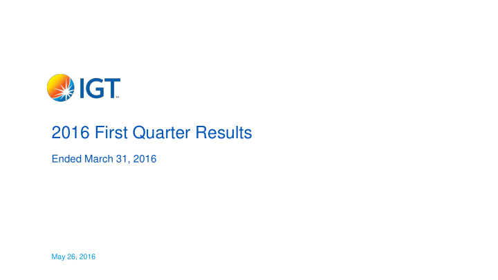 2016 first quarter results