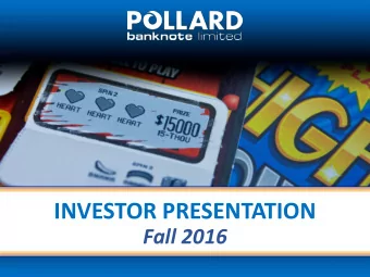 INVESTOR PRESENTATION  Fall 2016  2  FORWARD-LOOKING STATEMENTS Certain statements in this