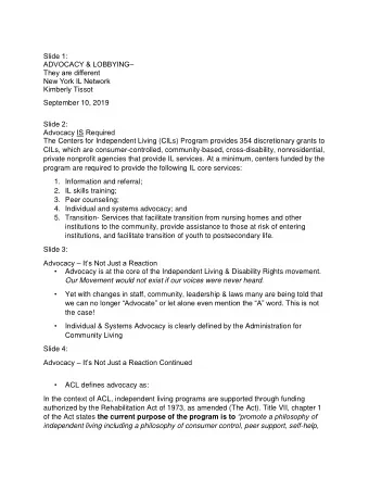 Slide 1: ADVOCACY &amp; LOBBYING They are different New York IL Network  Kimberly Tissot