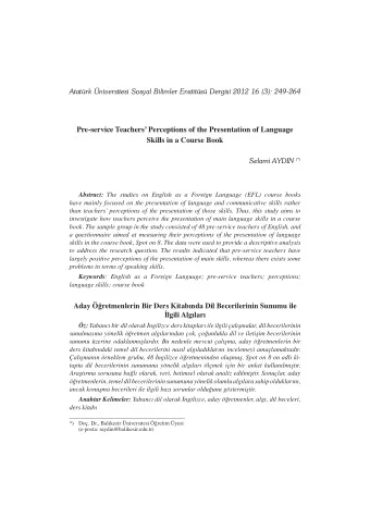 Pre-service Teachers Perceptions of the Presentation of Language  Skills in a Course Book Selami