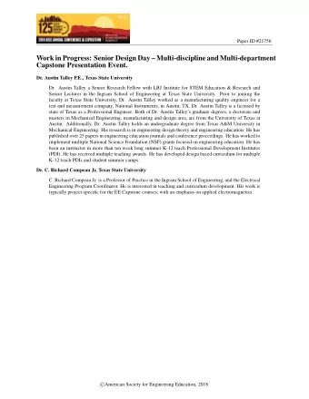 Work in Progress: Senior Design Day  Multi-discipline and Multi-department  Capstone