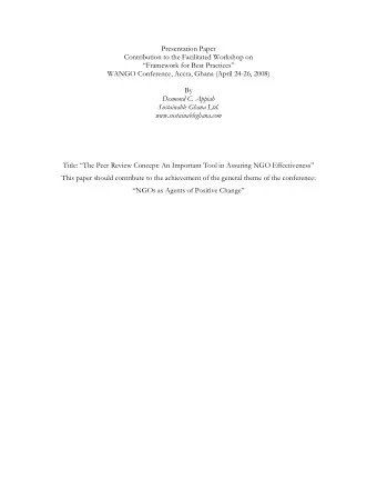 Presentation Paper  Contribution to the Facilitated Workshop on  Framework for Best Practices