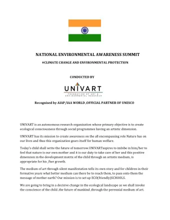 NATIONAL ENVIRONMENTAL AWARENESS SUMMIT  #CLIMATE CHANGE AND ENVIRONMENTAL PROTECTION  CONDUCTED BY