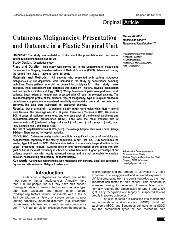 cutaneous malignancies presentation