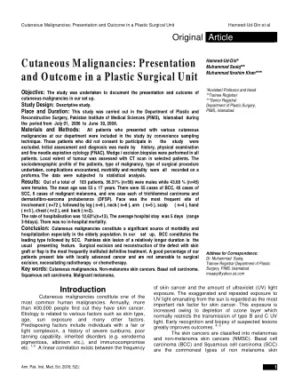 Cutaneous Malignancies: Presentation Muhammad Saaiq  Muhammad Ibrahim Khan   and