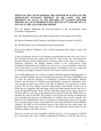 SPEECH BY HON. RAUFF HAKEEM, THE MINISTER OF JUSTICE OF THE  DEMOCRATIC SOCIALIST REPUBLIC OF SRI