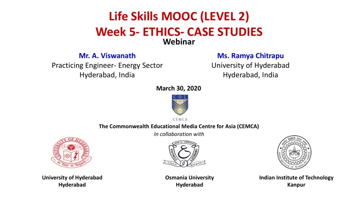 life skills mooc level 2 week 5 ethics case studies