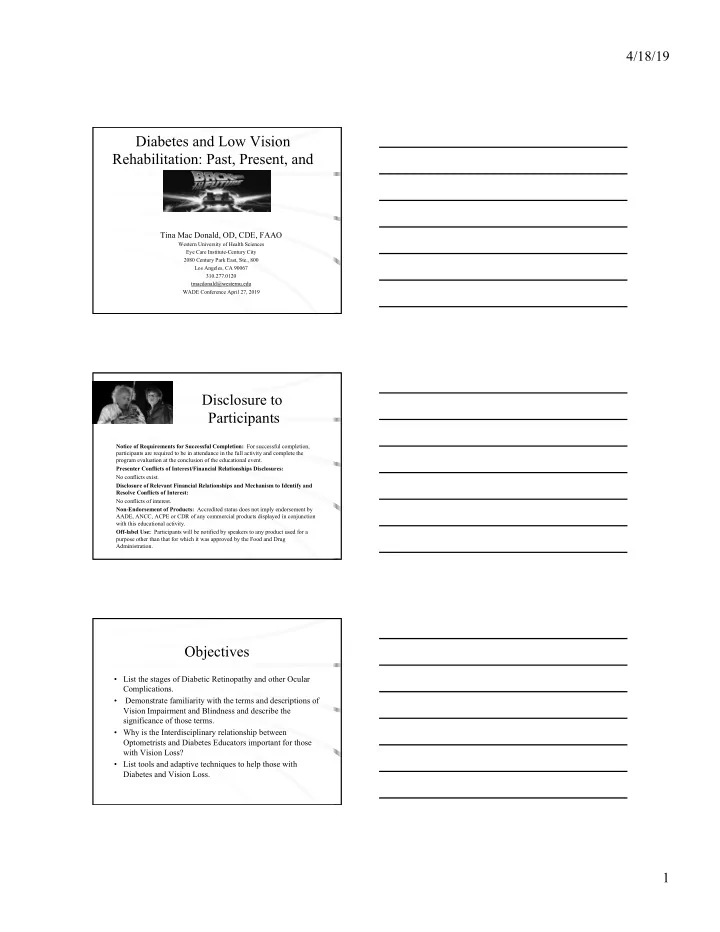 diabetes and low vision rehabilitation past present and